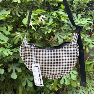 New Baggu Small Crescent Bag Black White Gingham Print